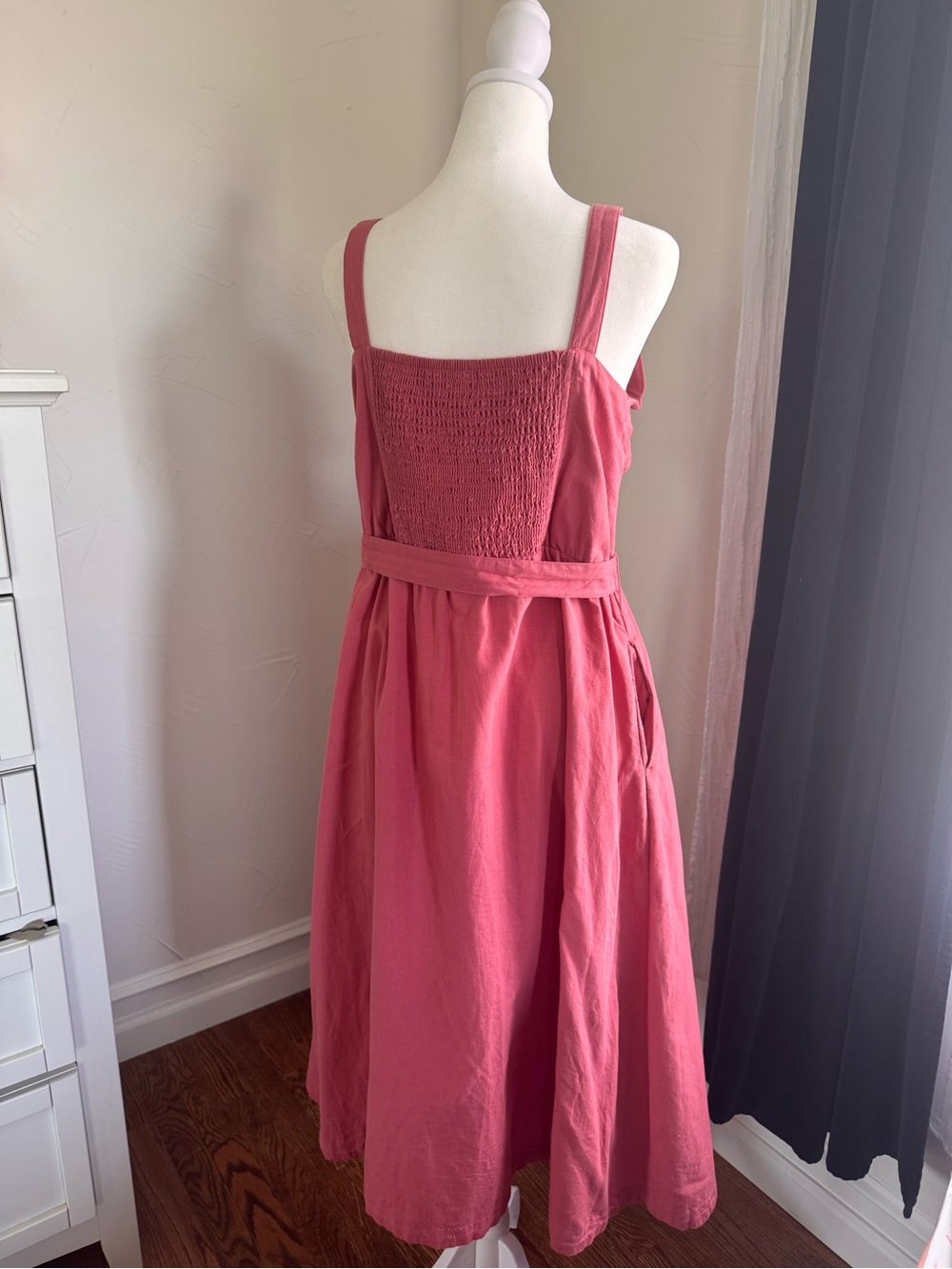 Pact Rose Pink Button-Front Midi Dress with Self Tie - Picture 2 of 4